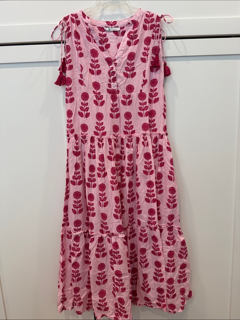 Light Pink Floral Tiered Maxi Dress with Tassel Ties